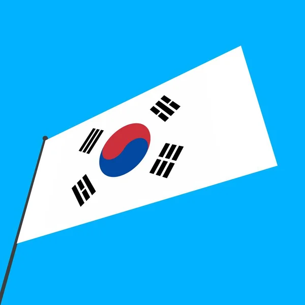Bendera Korea Selatan Pada Tiang Bendera Dengan Latar Belakang Biru — Stok Foto