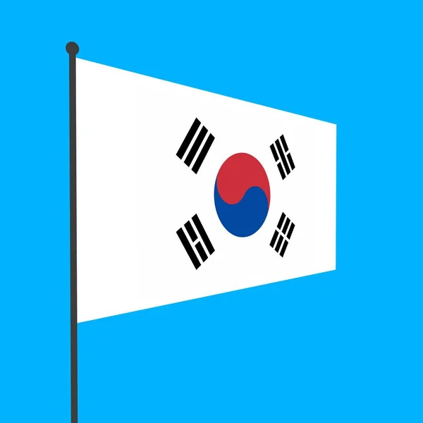 Флаг Южной Кореи Флагштоке Синем Фоне Страны Мира — стоковое фото