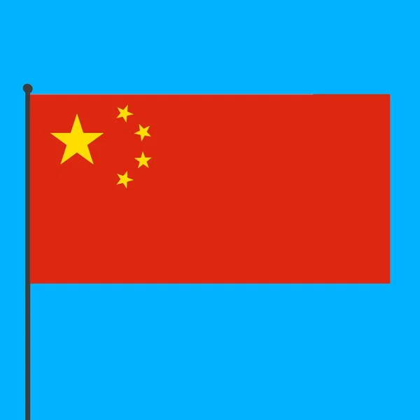 青い背景の旗竿に中国の国旗 世界の国々 — ストック写真