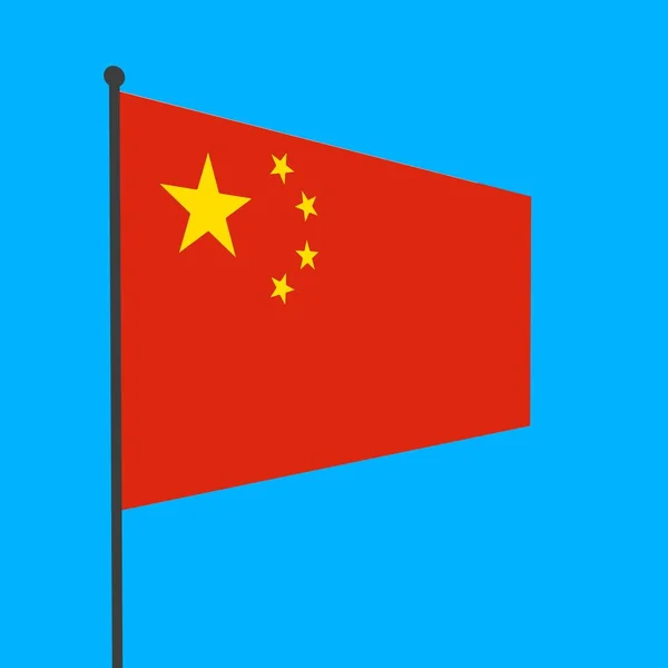 Mavi Arka Planda Bayrak Direğinde Çin Bayrağı Dünya Ülkeleri — Stok fotoğraf