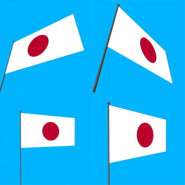 Conjunto Banderas Ilustradas Japón Sobre Fondo Azul — Foto de Stock