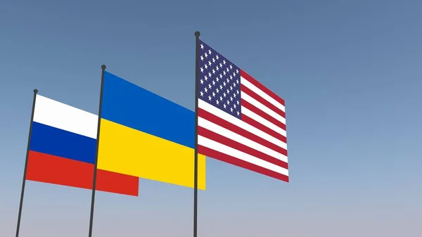 Αποτύπωση Της Σημαίας Των Ηπα Της Ουκρανίας Και Της Ρωσίας — Φωτογραφία Αρχείου