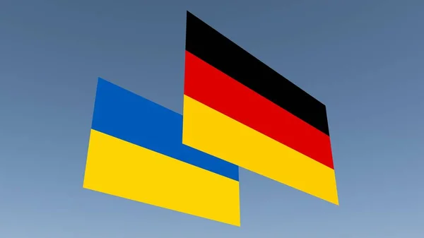 Zászlók Németország Ukrajna Szürke Kék Háttérrel Renderelés — Stock Fotó