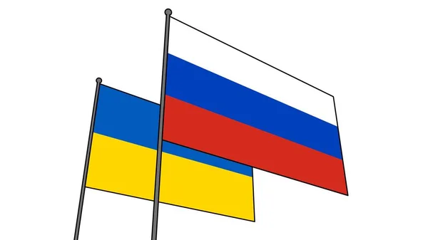 俄罗斯和乌克兰的国旗 国与国之间的战争 3D渲染 — 图库照片