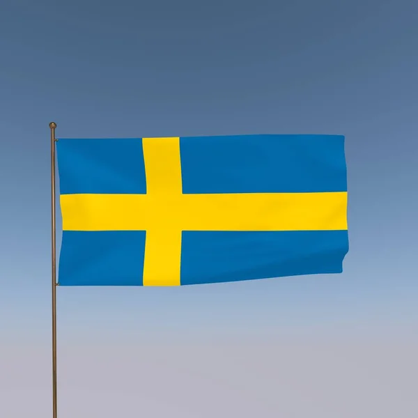 Flaga Szwecji Szaro Niebieskim Tle Renderowanie — Zdjęcie stockowe