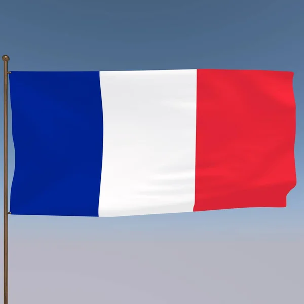 Bandeira França Sobre Fundo Cinza Azul Renderização — Fotografia de Stock