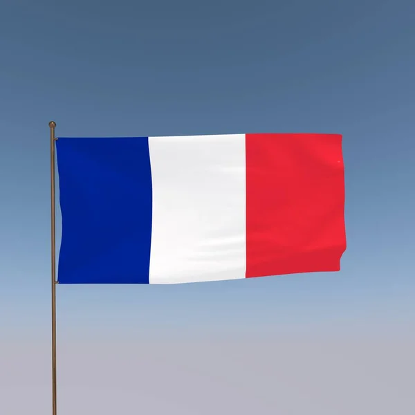 Bandeira França Sobre Fundo Cinza Azul Renderização — Fotografia de Stock