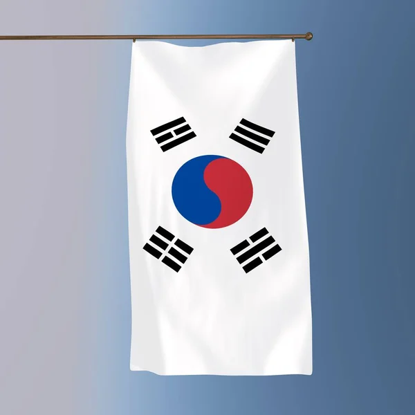 グレーブルーの背景に韓国の国旗 3Dレンダリング — ストック写真