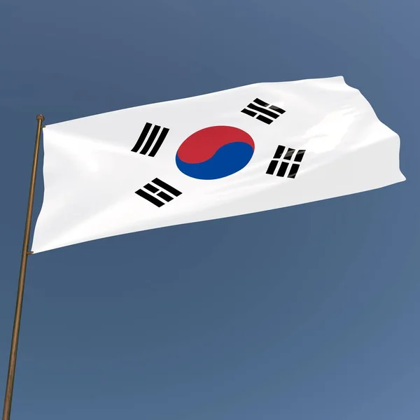 Dél Korea Zászlója Szürke Kék Háttérrel Renderelés — Stock Fotó