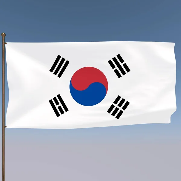 Bendera Korea Selatan Dengan Latar Belakang Abu Abu Biru Rendering — Stok Foto