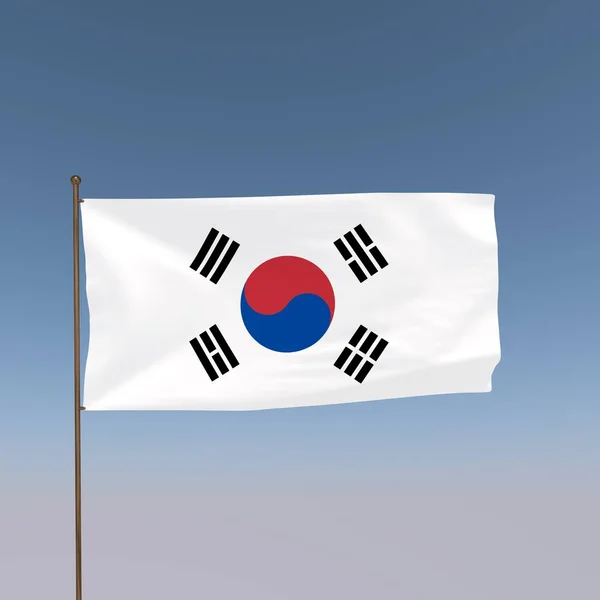 Bandera Corea Del Sur Sobre Fondo Gris Azul Renderizado —  Fotos de Stock