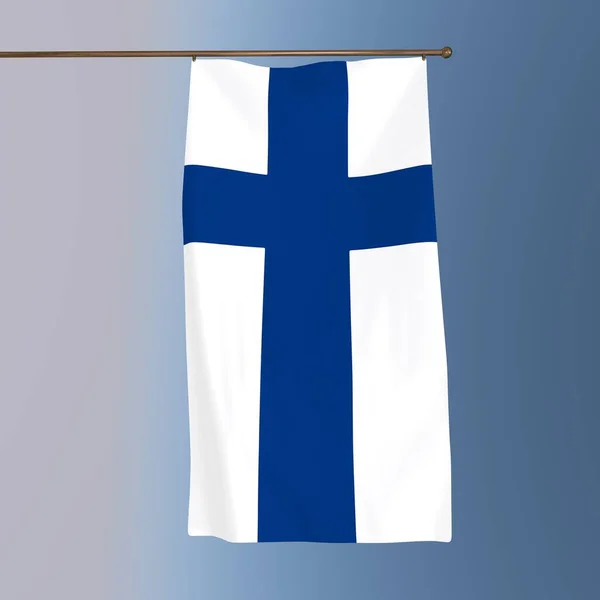 Bandera Finlandia Sobre Fondo Gris Azul Renderizado —  Fotos de Stock