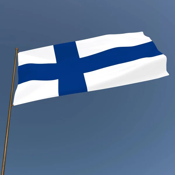 Flag Finland Gray Blue Background Rendering — стоковое фото