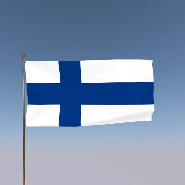 Флаг Финляндии Серо Синем Фоне Рендеринг — стоковое фото
