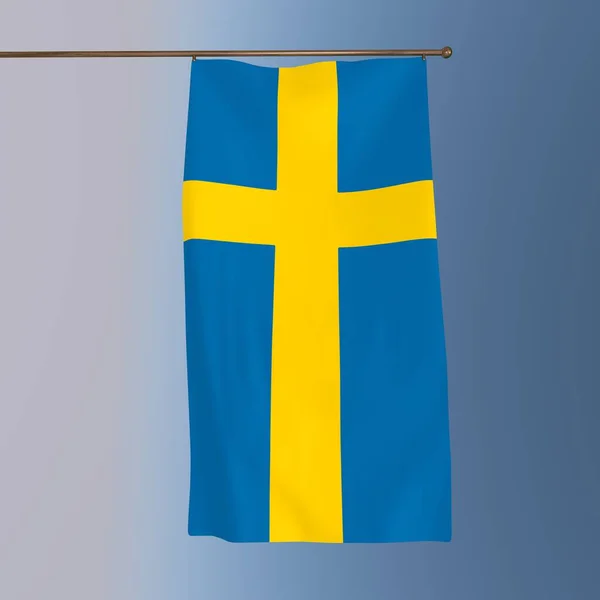 Bandeira Suécia Sobre Fundo Cinza Azul Renderização — Fotografia de Stock