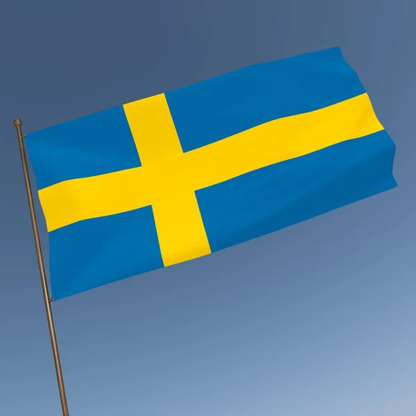 Flag Sweden Gray Blue Background Rendering — стоковое фото