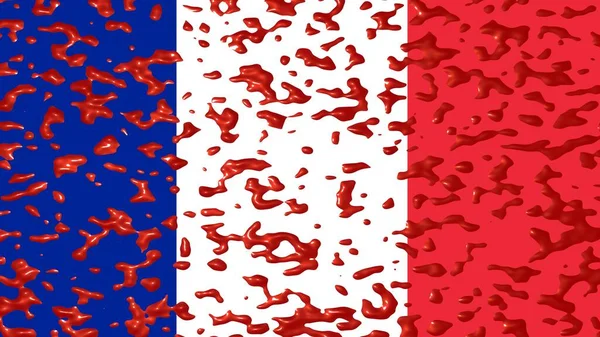 Flag France Bloodstains Red Paint Rendering — стокове фото