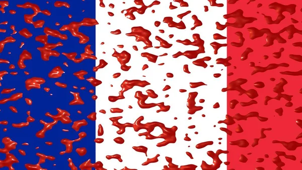 Bandeira França Manchas Sangue Tinta Vermelha Processamento — Fotografia de Stock