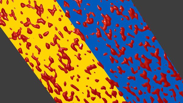 Flag of Ukraine in blood stains. Rendering.