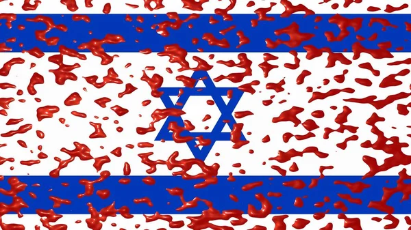 Флаг Израиля Пятнами Крови Красной Краской Рендеринг Стоковая Картинка