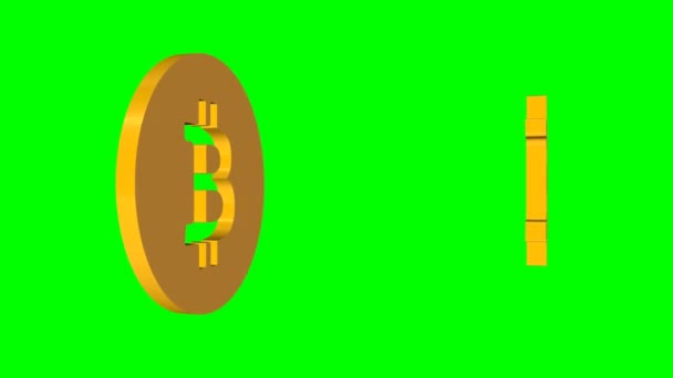 Rotating Bitcoin Icons Chroma Key Btc Seamless Looping Rendering Animation — Stock Video
