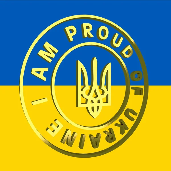 Golden Coat Arms Ukraine Inscription Background Flag Rendering — Foto Stock