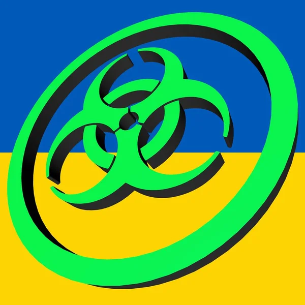 Biohazard Sign Background Ukrainian Flag Rendering — 스톡 사진