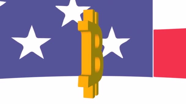 Bitcoin Zeichen Auf Dem Hintergrund Der Flagge Schlupflöcher Rendering — Stockvideo
