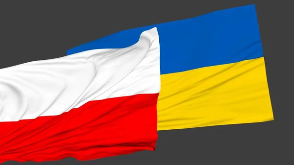 Drapeaux Pologne Ukraine Amitié Soutien Des Pays Rendu — Photo