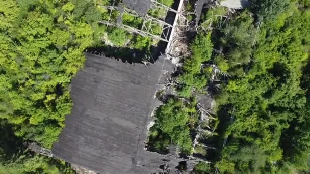 Old Ruined Overgrown Wooden Aircraft Hangar Second World War — Stock Video