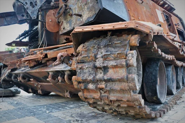 Caterpillar Burnt Damaged Russian Tank War Countries — Photo