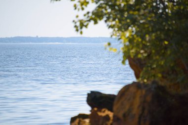 Nehir kıyısındaki taşlar. Yaz manzarası. Doğada dinlen..