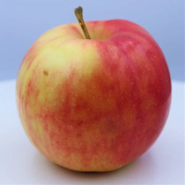 Red apple on a white background close-up.