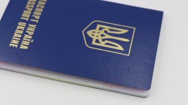 Ukrayna 'nın yabancı mavi pasaportu. Belge ya da pas. Devletlik.
