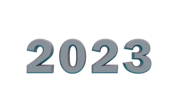 Gray metallic 3d number 2023 on a white background. New Year Christmas.