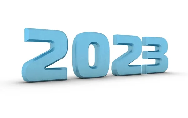 Blue Metallic Number 2023 White Background Shadow Bottom New Year — Zdjęcie stockowe