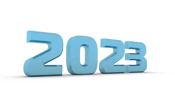 Modré Kovové Číslo 2023 Bílém Pozadí Stínem Dole Nový Rok — Stock fotografie