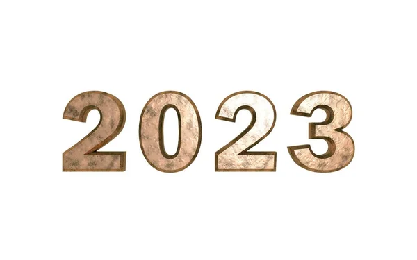 Brown Metallic Number 2023 White Background New Year Christmas — Fotografia de Stock