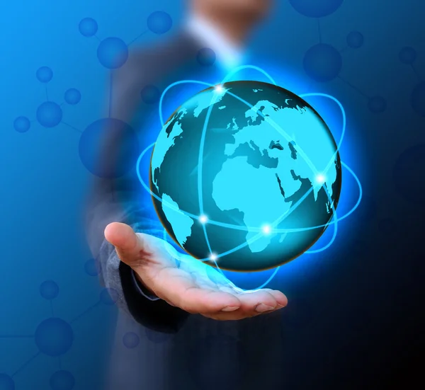 Businessman holding world .Technology concept — Stock Photo, Image