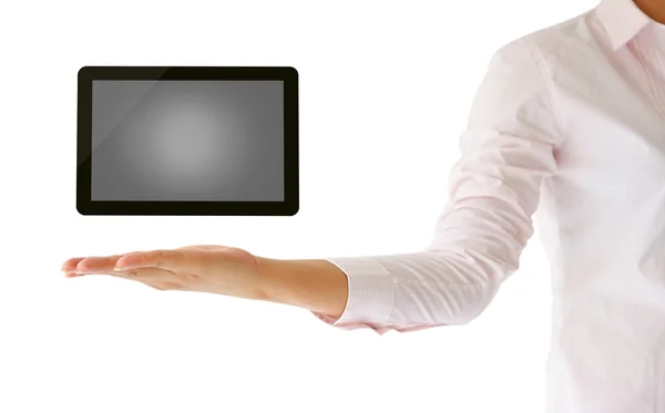 Tablet-Computer in der Hand auf weißem Hintergrund — Stockfoto