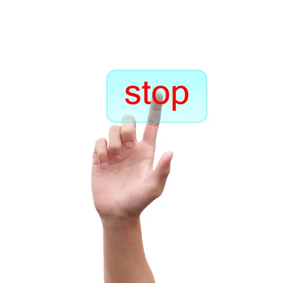 Hand drukken op een knop op een touch-screen interface — Stockfoto