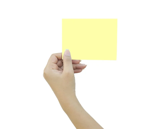 Hand hält eine leere Visitenkarte über Weiß — Stockfoto