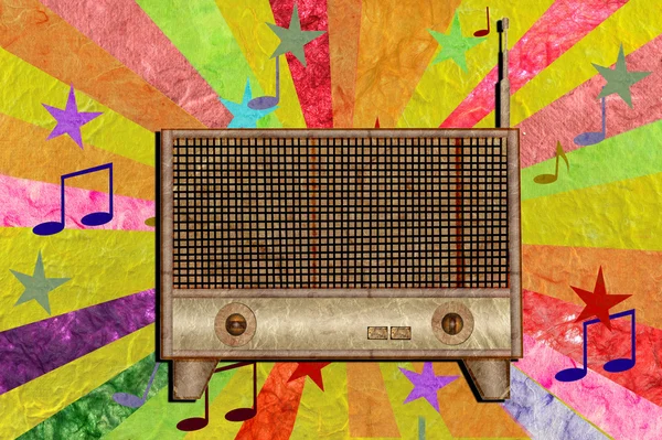 Vintage radio pictogram moerbeiboom papier stok — Stockfoto