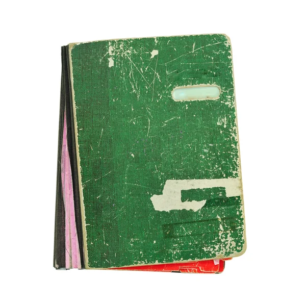 Páginas de livro verde velho isolado em um fundo branco — Fotografia de Stock