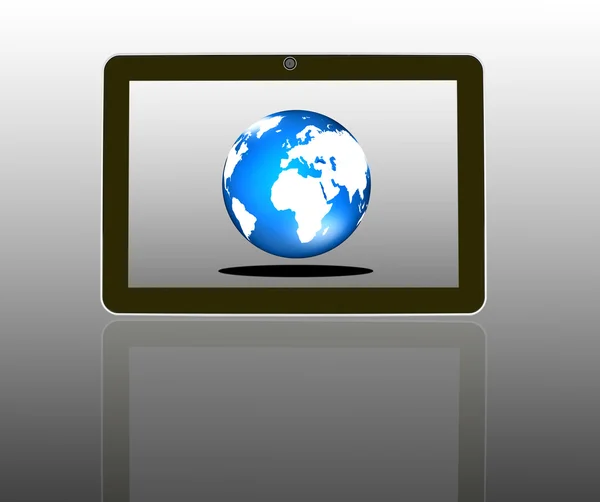 Tablet PC med jord på skärmen — Stockfoto