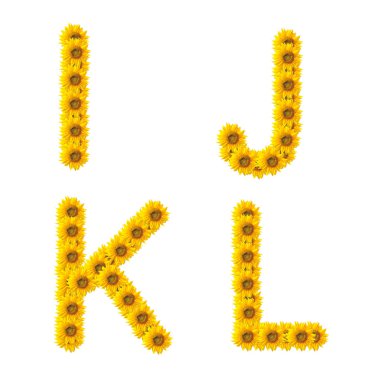 Beyaz arka plan üzerinde izole ayçiçeği alfabesi
