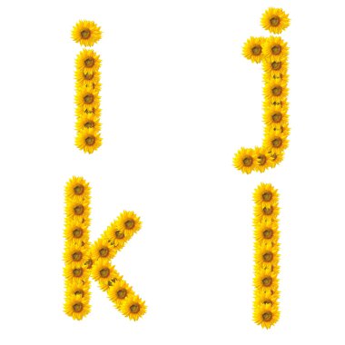 Beyaz arka plan üzerinde izole ayçiçeği alfabesi