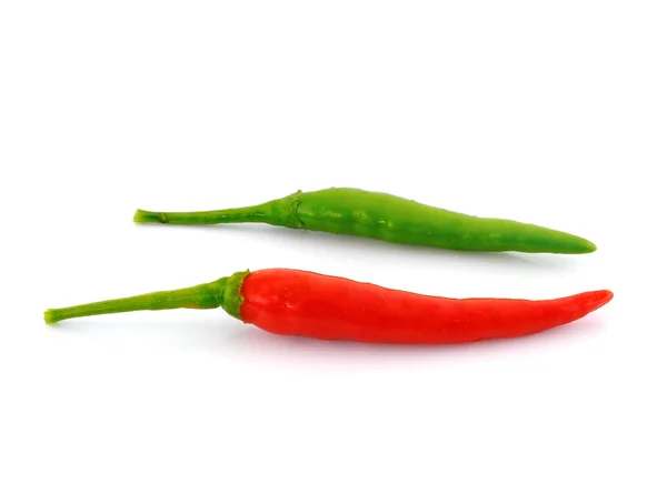 Red and green hot chilli peppers isolated on white — Stock Photo, Image