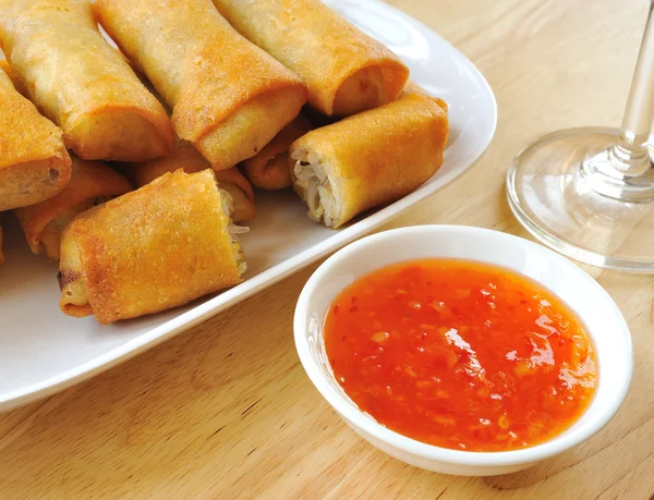 Fried Chinese Traditional Spring rolls food — Stok Foto