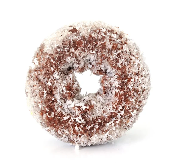 Coconut chocolate donut isolated on white — Stock Photo, Image